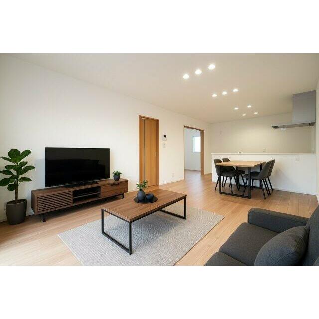 16帖のLDKに家具を配置するとこのような感じになります♪※類似物件のイメージ画像です。