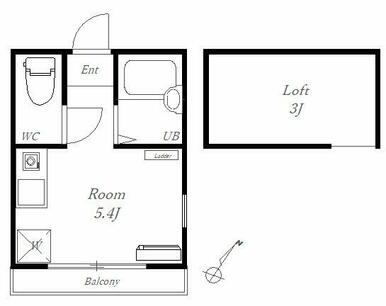 バストイレ別、ロフト付ワンルーム