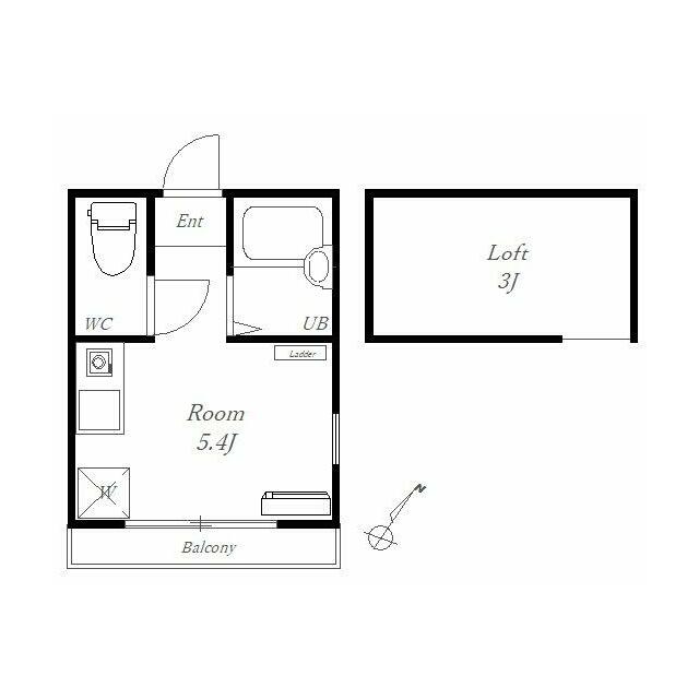 バストイレ別、ロフト付ワンルーム