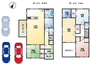 ４ＳＬＤＫの間取りになります　Ｓはテレワークルーム２帖です