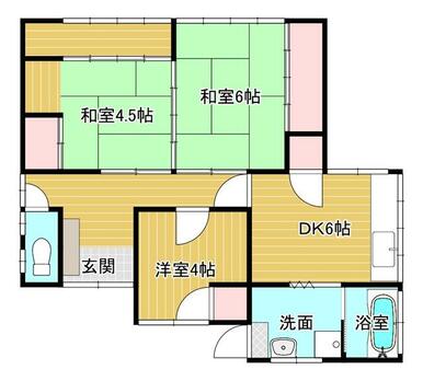 ３ＤＫ（洋室４帖・和室６帖・４．５帖・ＤＫ６帖）