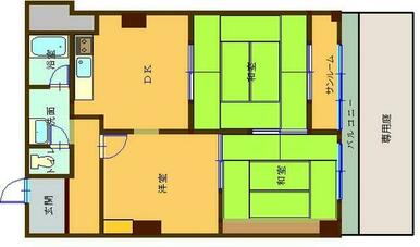 東向きのお部屋です。専用庭やサンルームあり。