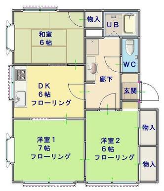 改修後　洋室７．６．６　和室６に変更（現況南側洋室は和室）