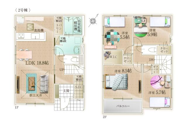 物件画像 福津市 若木台１丁目 (東福間駅) 2階建 4LDK
