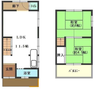 和室６帖とＤＫ５．５帖をＬＤＫ１１．５帖へ変更