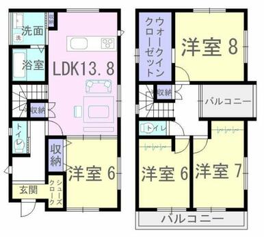 各洋室6帖以上！バルコニーが２ヶ所ある人気の間取りです！