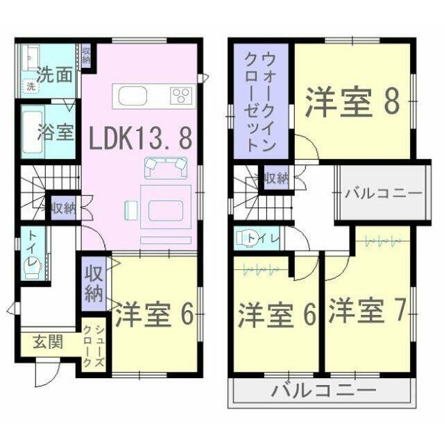 各洋室6帖以上！バルコニーが２ヶ所ある人気の間取りです！