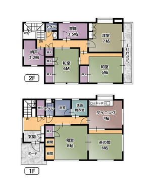 建物間取り　全室６帖以上の大きさ　　５ＤＫ＋２Ｓ