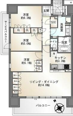 最上階角部屋３ＬＤＫ！新築分譲時はモデルルームとして使用されたお部屋です