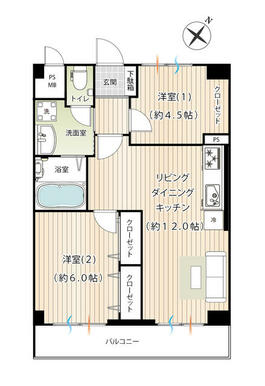 ＬＤＫ（約１２．０帖）洋室①（約４．５帖）洋室②（約６．０帖）