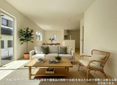 開放感のあるゆとりあるリビング。採光にもこだわった居心地の良い空間です♪