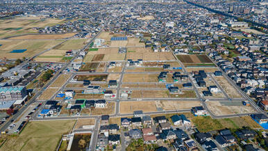 １６４区画をドローン撮影した写真です。ここがすべて住宅街になるので町も活性化してくと思います。