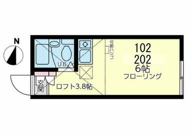 ２０２　洋室６帖＋ロフト３．８帖・ロフト高１．４ｍ