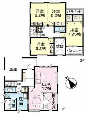 １台分、屋根付き車庫スペース有り。