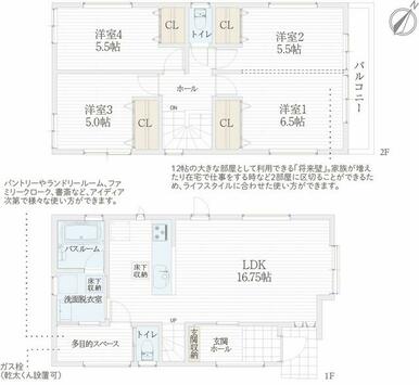 キッチン横の多目的スペースは「ファミリークロゼット」や「パントリー」等、お好みの使い方でご利用可能で