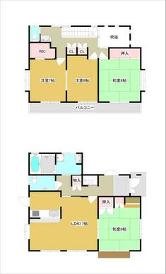 １階６７．４９㎡　２階５４．２４㎡　建物面積１２１．７３㎡（約３６．８２坪）　広々とした４ＬＤＫ