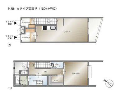 Ａタイプはメゾネット型の間取りです。