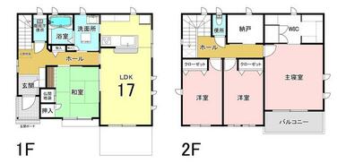 ひろびろ４ＳＬＤＫ、２階には納戸とＷＩＣがあります。