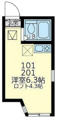 １０１　洋室６．３帖（１Ｆにロフトはありません）