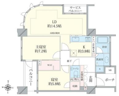 単身の方でも、ＤＩＮＫＳでもゆとりある７５㎡・２ＬＤＫ間取り。角部屋であることも落ち着いて暮らせます