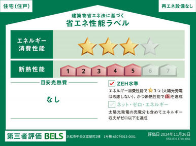 【ブルーミングガーデン 浜松市中央区富屋町2棟-長期優良住宅- 1号棟】省エネ性能ラベル 本ラベルは特定の住戸の性能を示すものではありません。