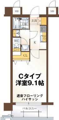 Ｃタイプ間取図　下駄箱・廊下・洗面所　等収納スペースが充実。床材は白色系の床材の仕様となります。