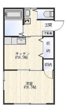 １Ｋ　賃料６．９万円　管理費：４，０００円　水道料金：２，０００円専有面積約２６．２㎡