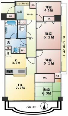 ４部屋＋ＬＤＫ　広々80㎡の間取りです☆