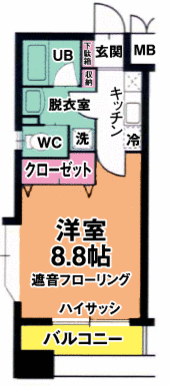 リビングステージ木町通　平面図　　３１０号室　フローリングは白色系　建具は黒色系