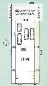 区画図　敷地広々６６．８坪、駐車は並列４台可！