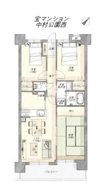 ３ＬＤＫ、専有面積６６．６５㎡、バルコニー面積９．６６㎡