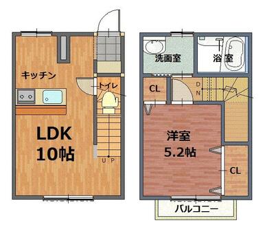 間取りは２階建てのメゾネットタイプ