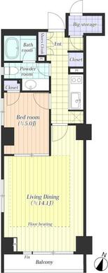 ８階　角住戸　全部屋が外部に面しており、安全性が高い　ＬＤは約１４．１帖のゆったりとした１ＬＤＫです