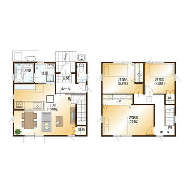 外構付き１Ｆ間取り図＆２Ｆ間取り図