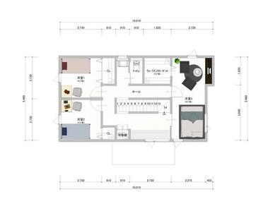 ２階間取り図です。２階にも洗面台を設置しています。