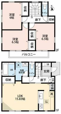 全居室収納付き、南西向き3LDK。