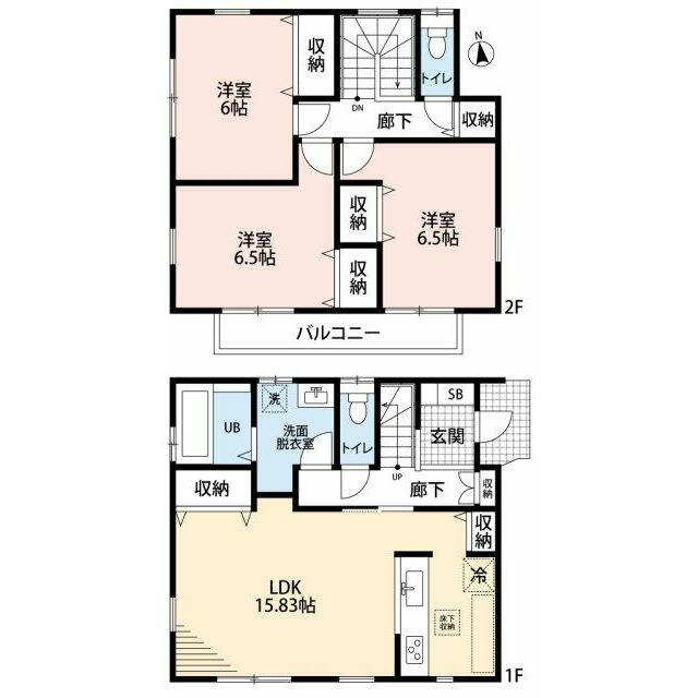 全居室収納付き、南西向き3LDK。