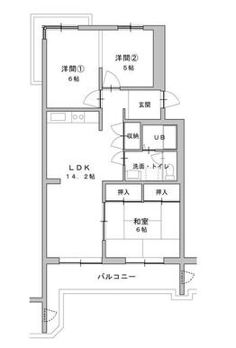 ２ＬＤＫ　北面部屋は２部屋に仕切ることできます