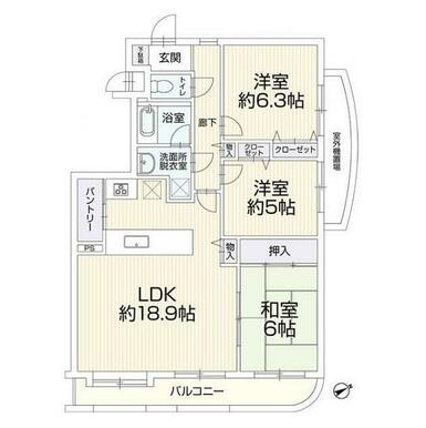 ワイドスパンのバルコニーにつき開放感もございます