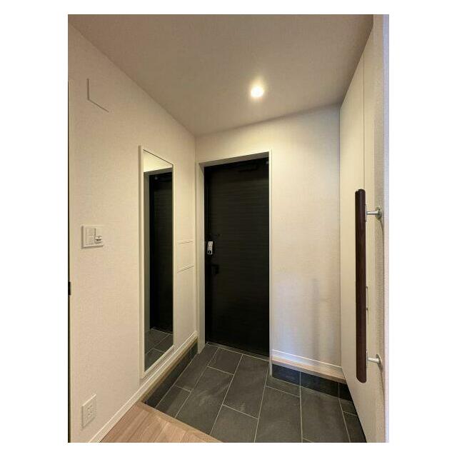 玄関は鏡、手摺がございます