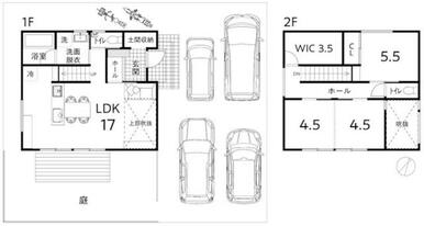 間取り（１階：４５．２８m2、２階：４１．４０m2）