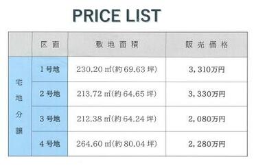 価格表（全４区画）