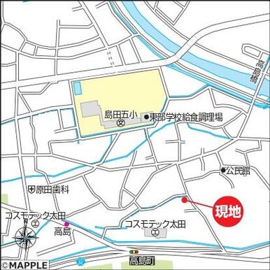 現地案内図（ナビ検索は静岡県島田市高島町３－７付近で検索して下さい。）