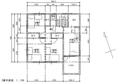 建築プラン例①２Ｆ間取り図　２Ｆ延べ床面積５５．６８㎡