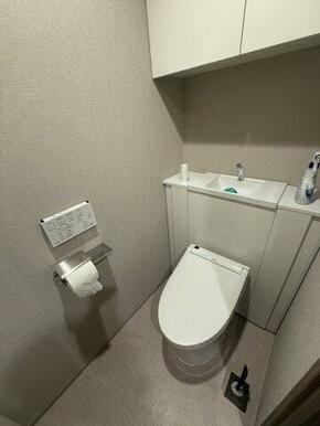 お手洗いです。収納棚が充実しています。