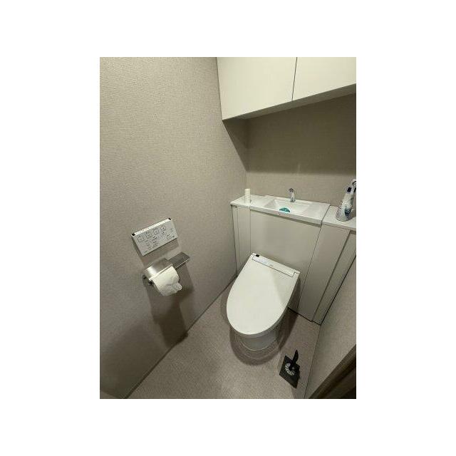 お手洗いです。収納棚が充実しています。