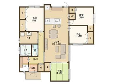 今人気の４ＬＤＫの平屋建て　収納が充実しています。