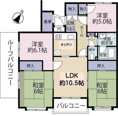 内装リフォーム済み。ルーフバルコニー付き。ゆとりの４ＬＤＫ確保。最上階角部屋です。