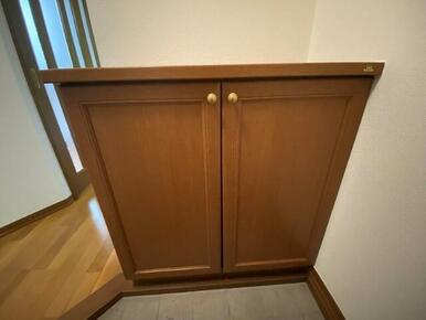 玄関にはシューズボックス付き、上部にも収納あります