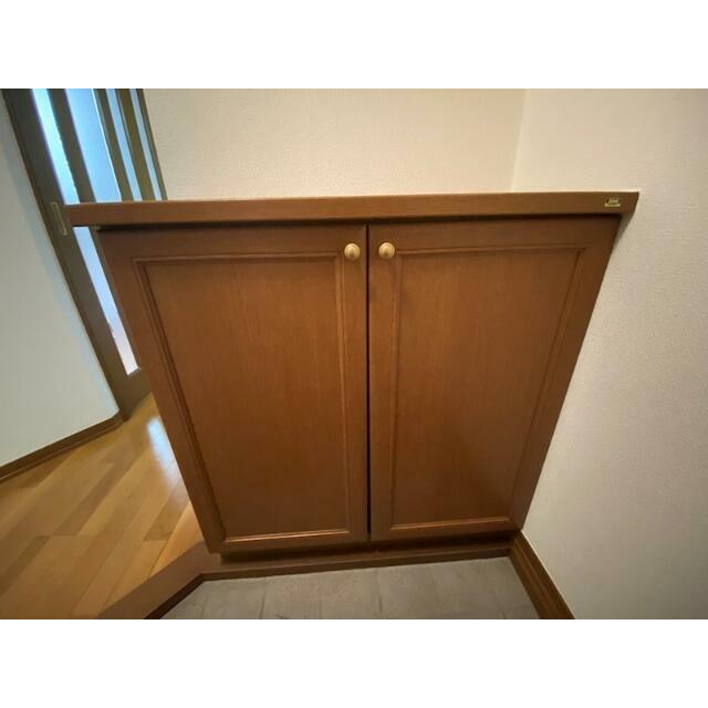 玄関にはシューズボックス付き、上部にも収納あります